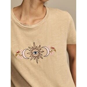 NWT Lucky Brand Sun Moon Eye Embroidered Graphic 'Tee Y2K Boho Celestial Size XS